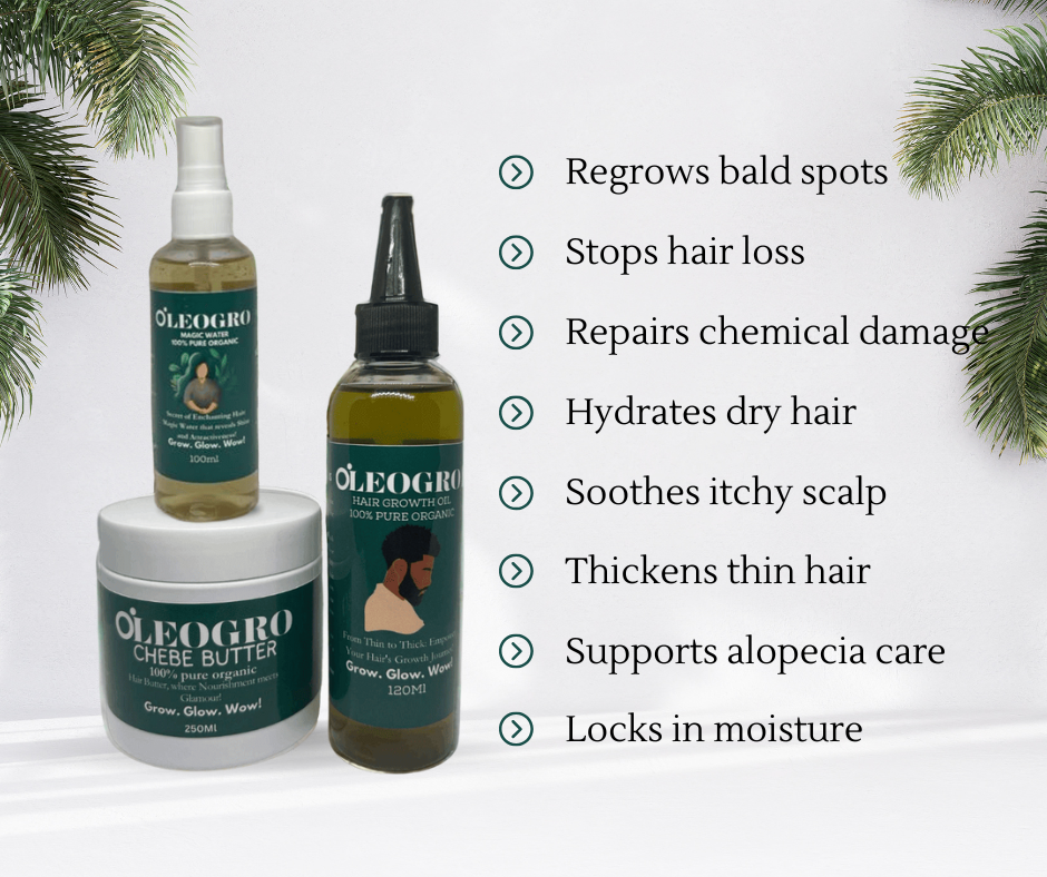 Men Basic Set | Hair growth Oil+Magic Water+Chebe Butter| 100% pure organic.
